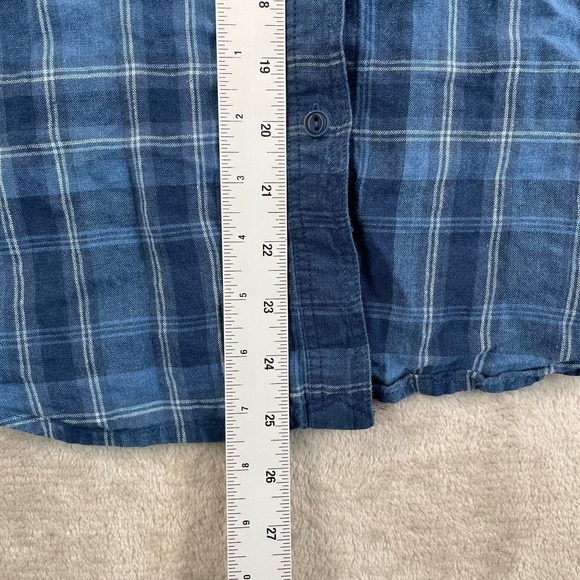 Lauren Ralph Lauren LRL Safari Shirt Women Large Blue Plaid 100% Linen Roll Tab‎ - Picture 7 of 9